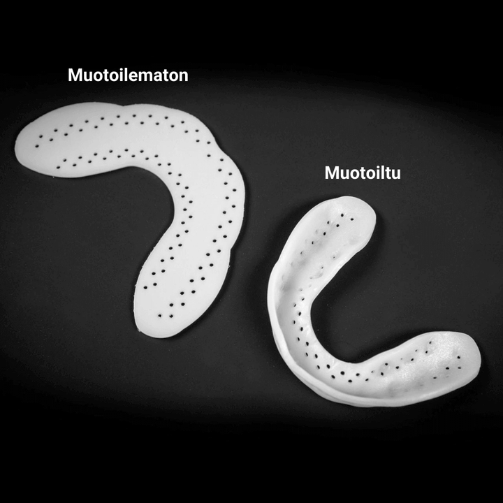 SOVA Max -purentakisko muotoiltuna ja muotoilemattomana.